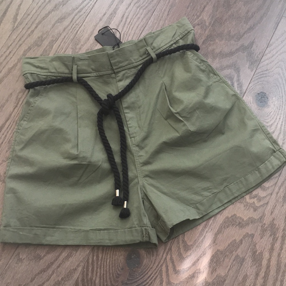 Olive green paper bag waist shorts